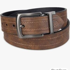 Brown Leather Belt with Silver Buckle, Reversable, Length 44, Mens